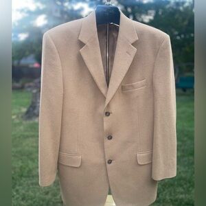 Jos A Bank 100% Camel Hair Tan Blazer Sport Coat Mens 42 Long FLAWS Vtg
